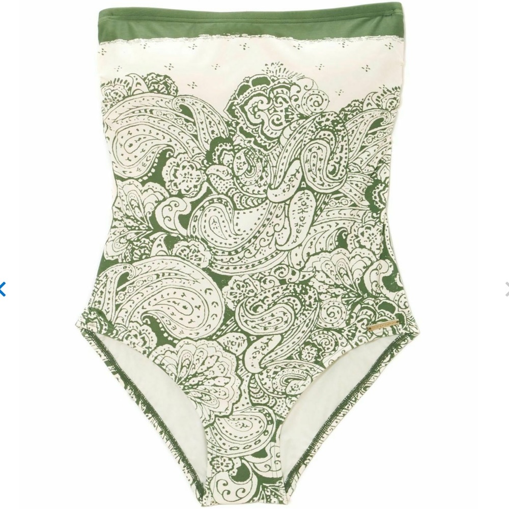 Vince Camuto Paisley Print Strapless One Piece Swimsuit